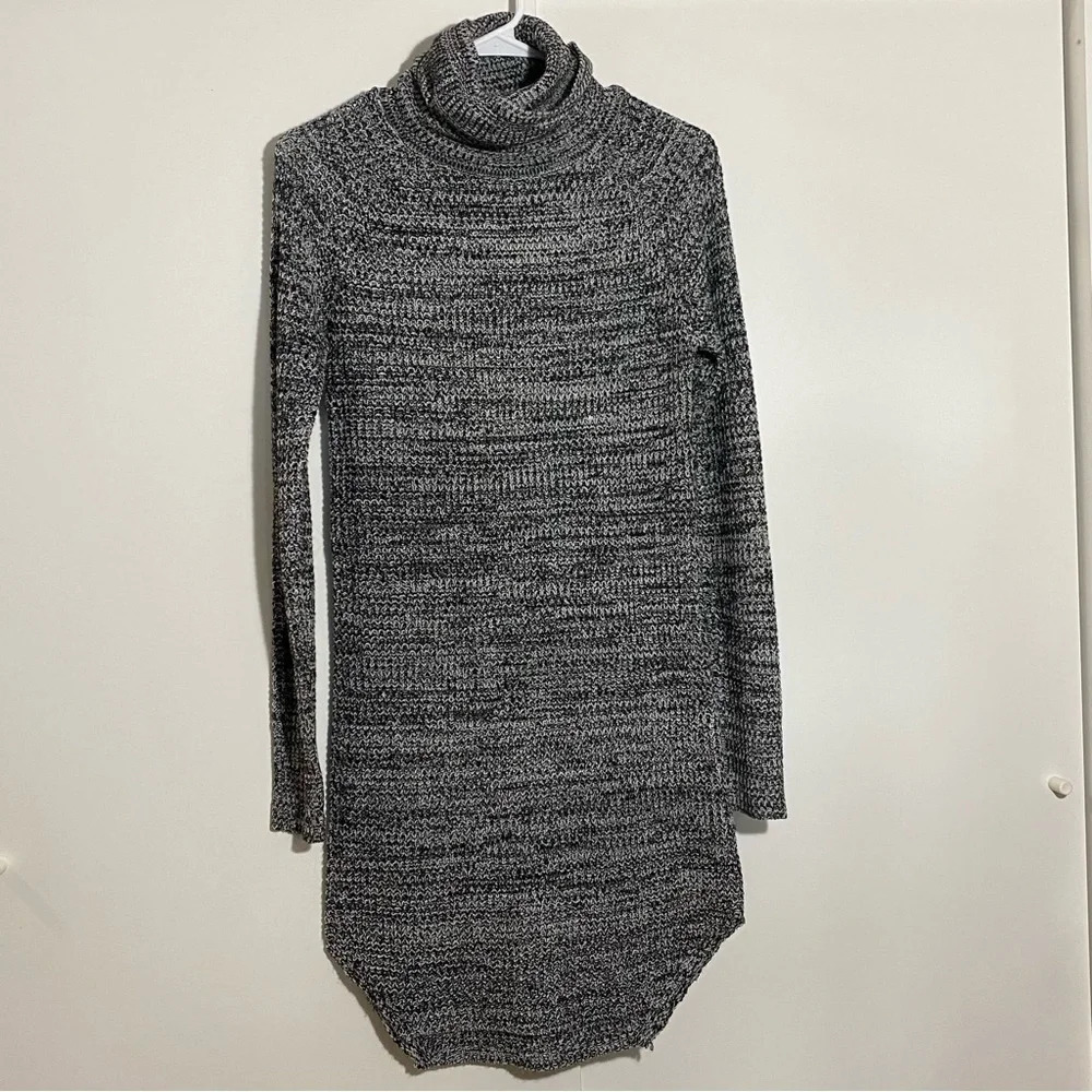 Revamped black grey turtleneck long  sleeves bodycon knit sweater dress size S